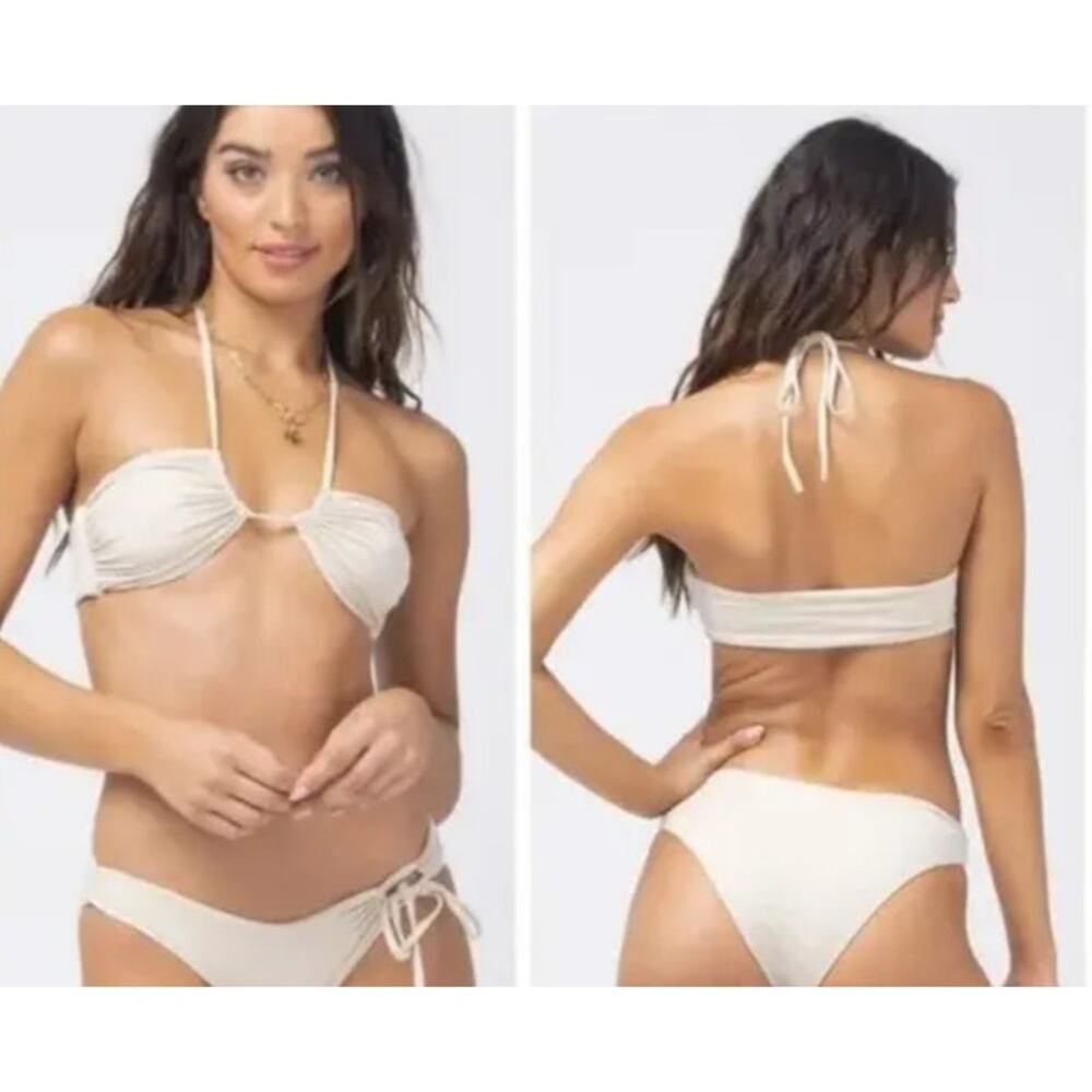 L*Space Shimmer Dawn Bikini Top in Bone Ivory Convertible Size Small NWT